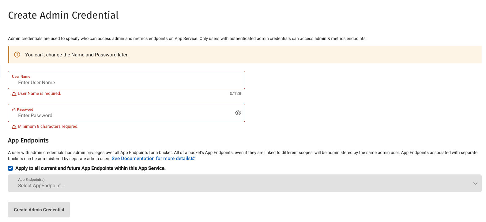 Creating Admin Credentials for App Endpoint