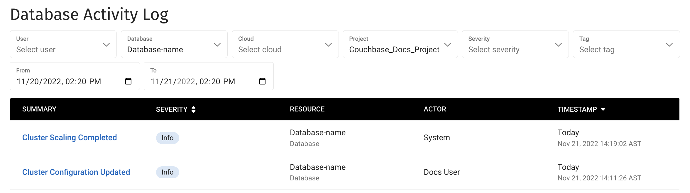 database activity log