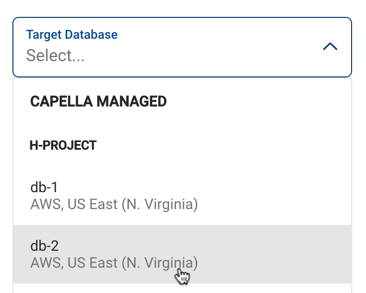 The Select Target Database Pulldown Menu.
