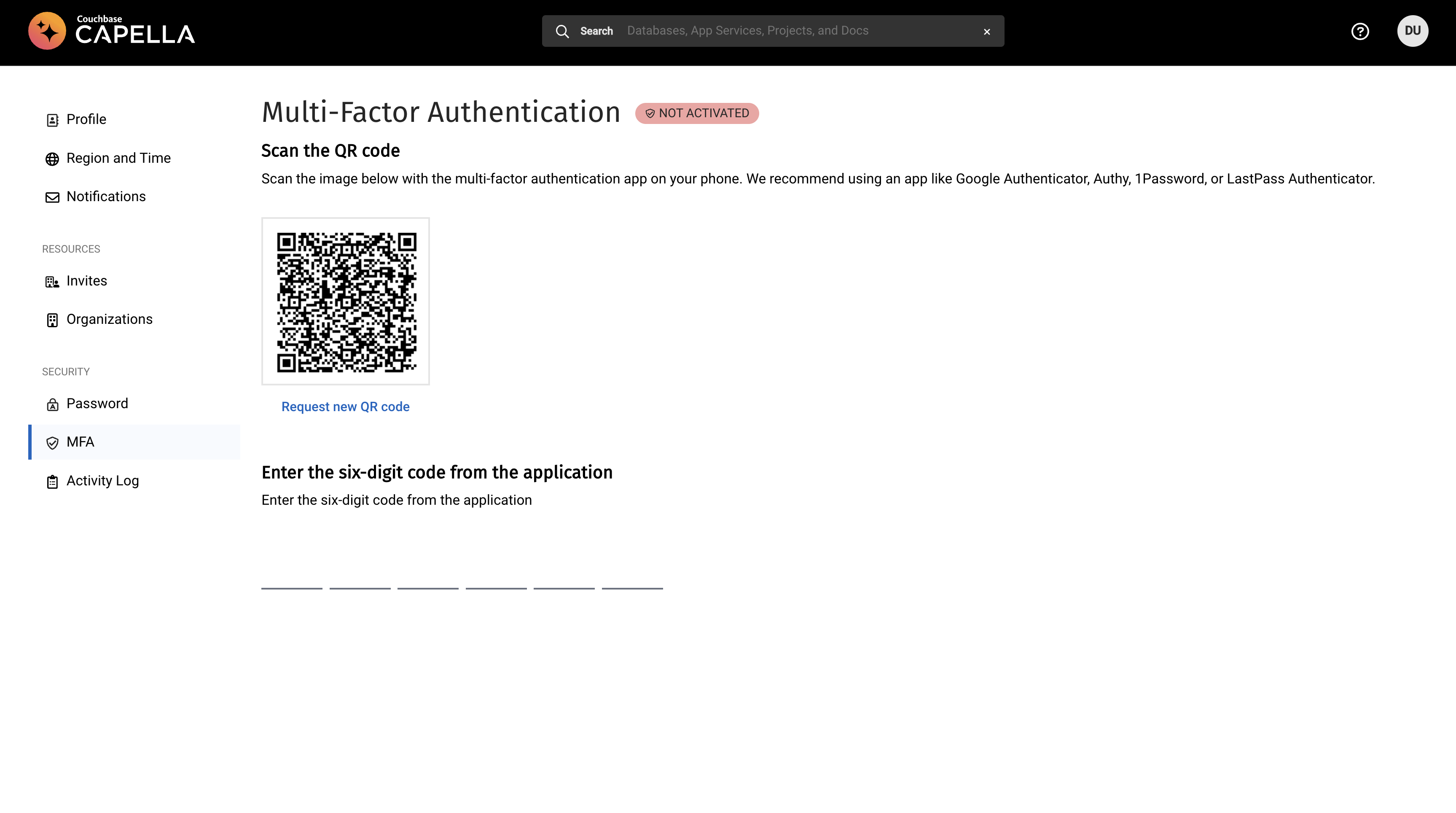 Scan the 2D barcode from your cellphone’s MFA app.