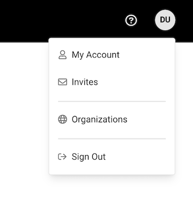 The Dashboard screen highlighting the drop-down that appears after clicking your name in the upper-right of the UI.