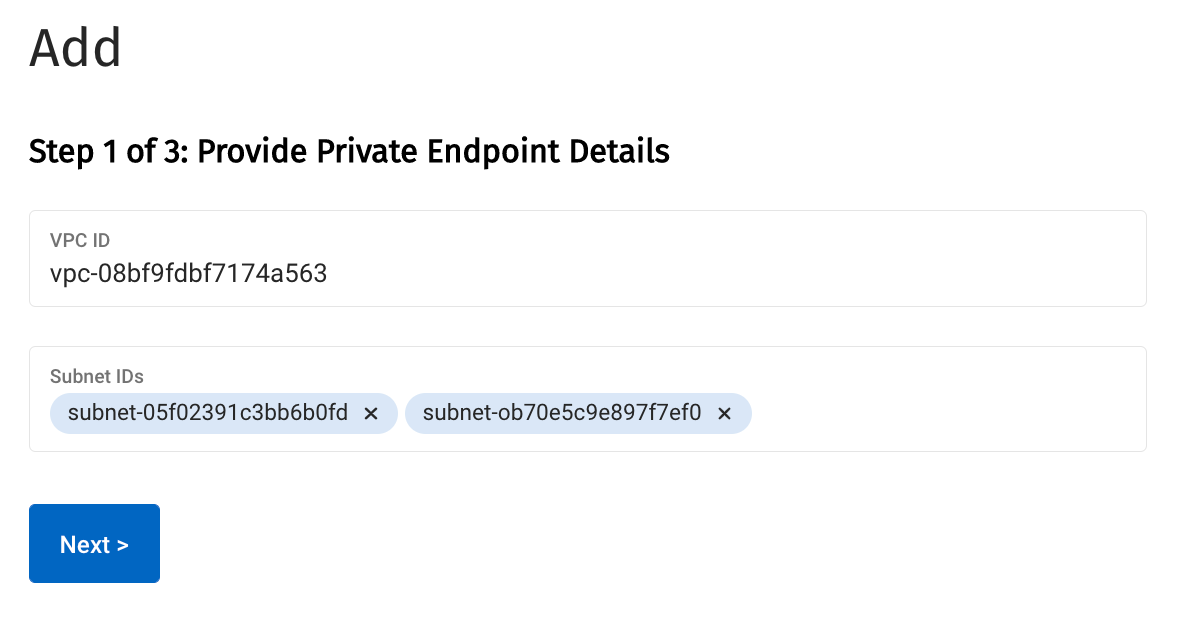 The Add Private Endpoint details dialog, completed.
