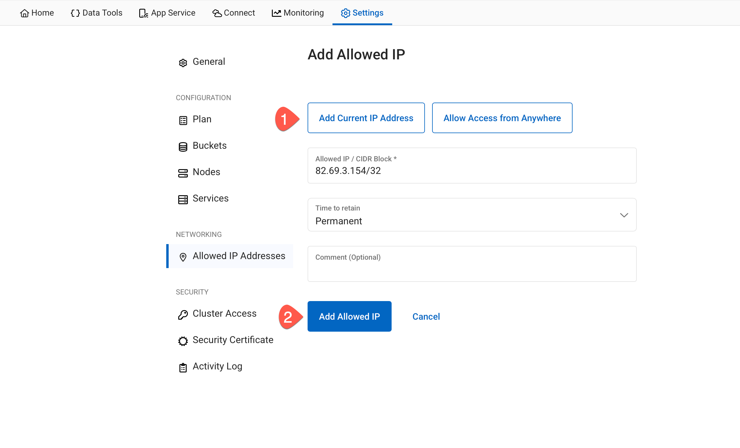 capella add allowed ip address