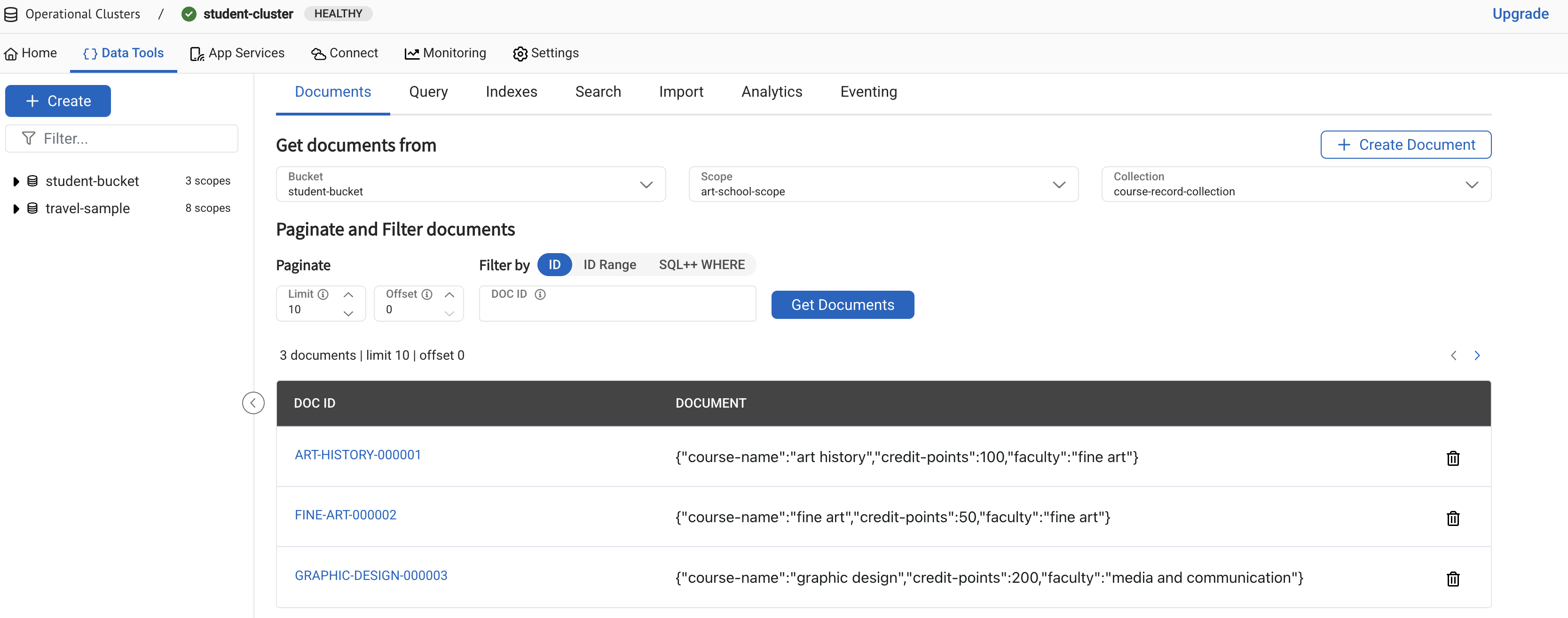 Courses added to the course-record-collection in the cluster