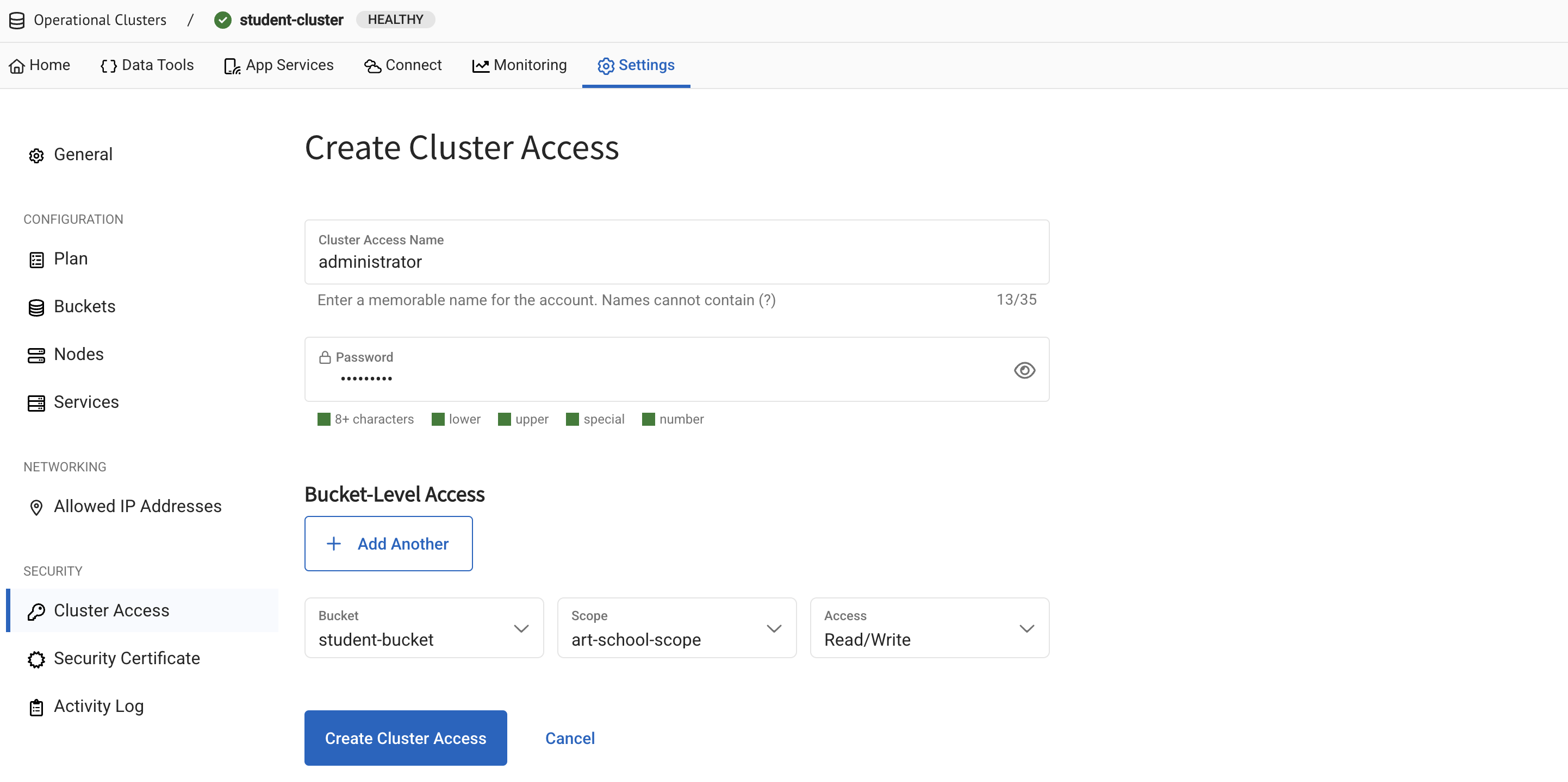 Create cluster access credentials