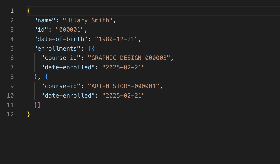 Updated student record with course enrollment