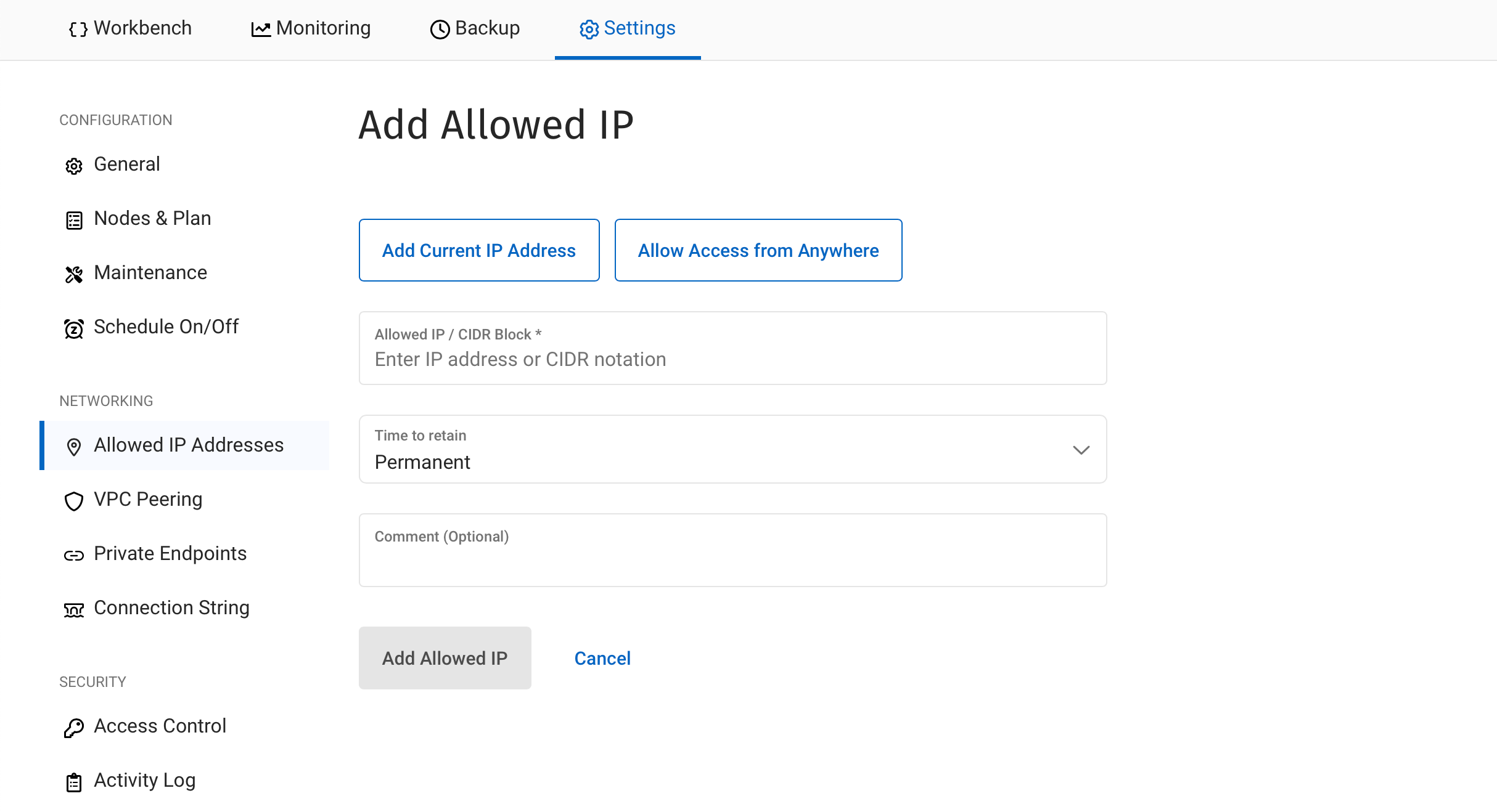 capella columnar add allowed ip