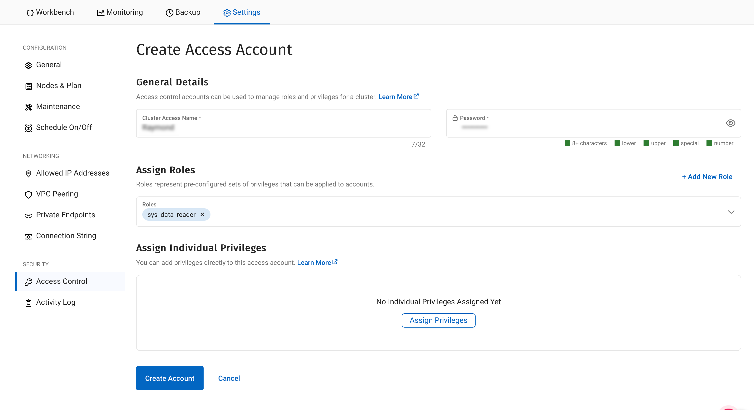 capella columnar user account