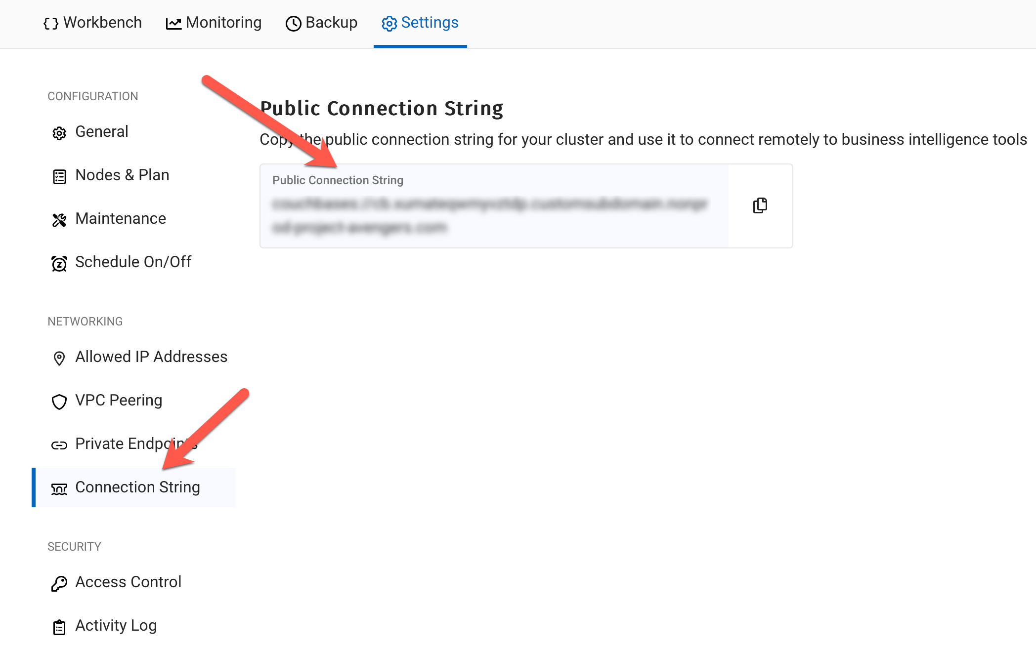 get capella columnar connection string