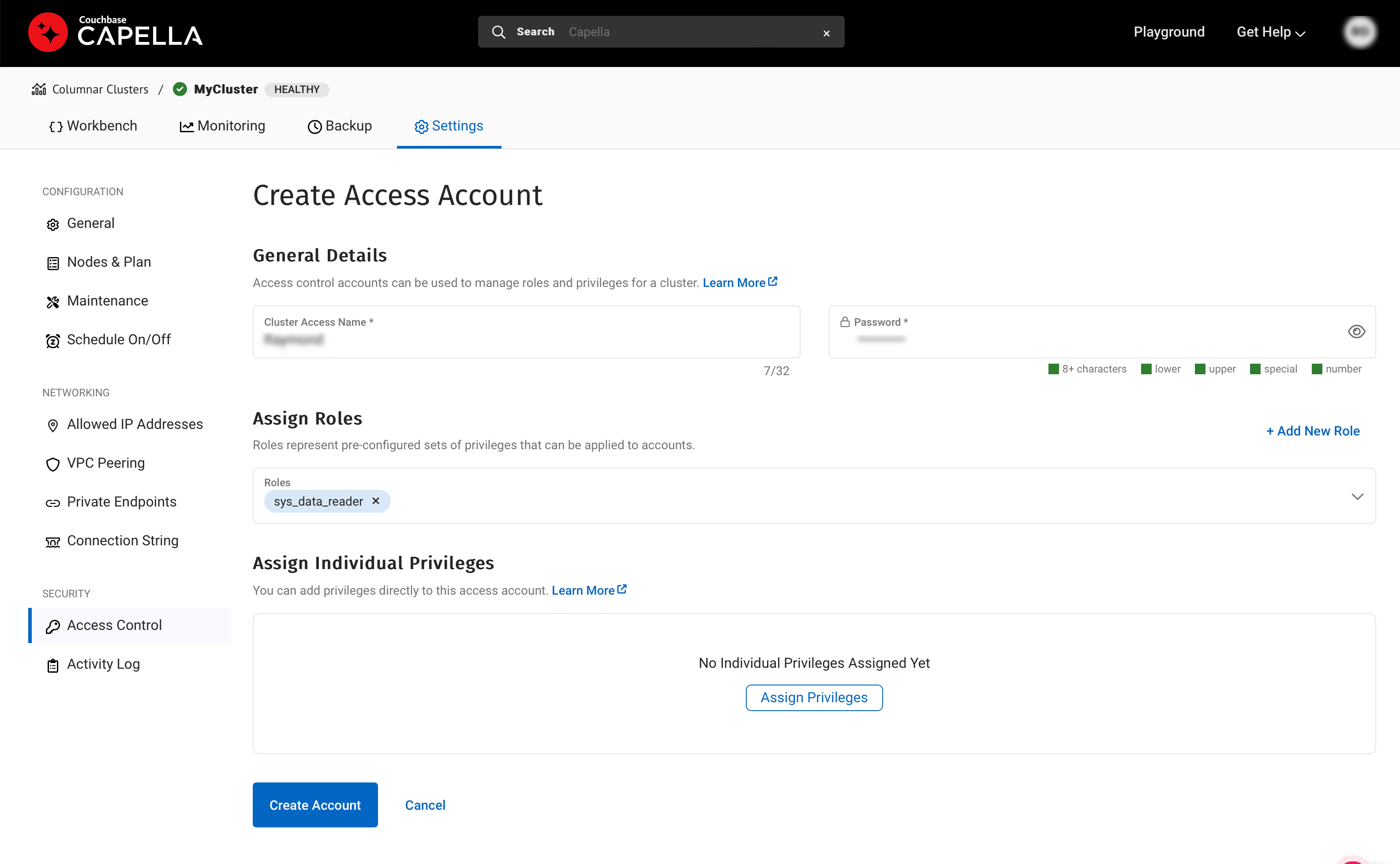 capella columnar user account