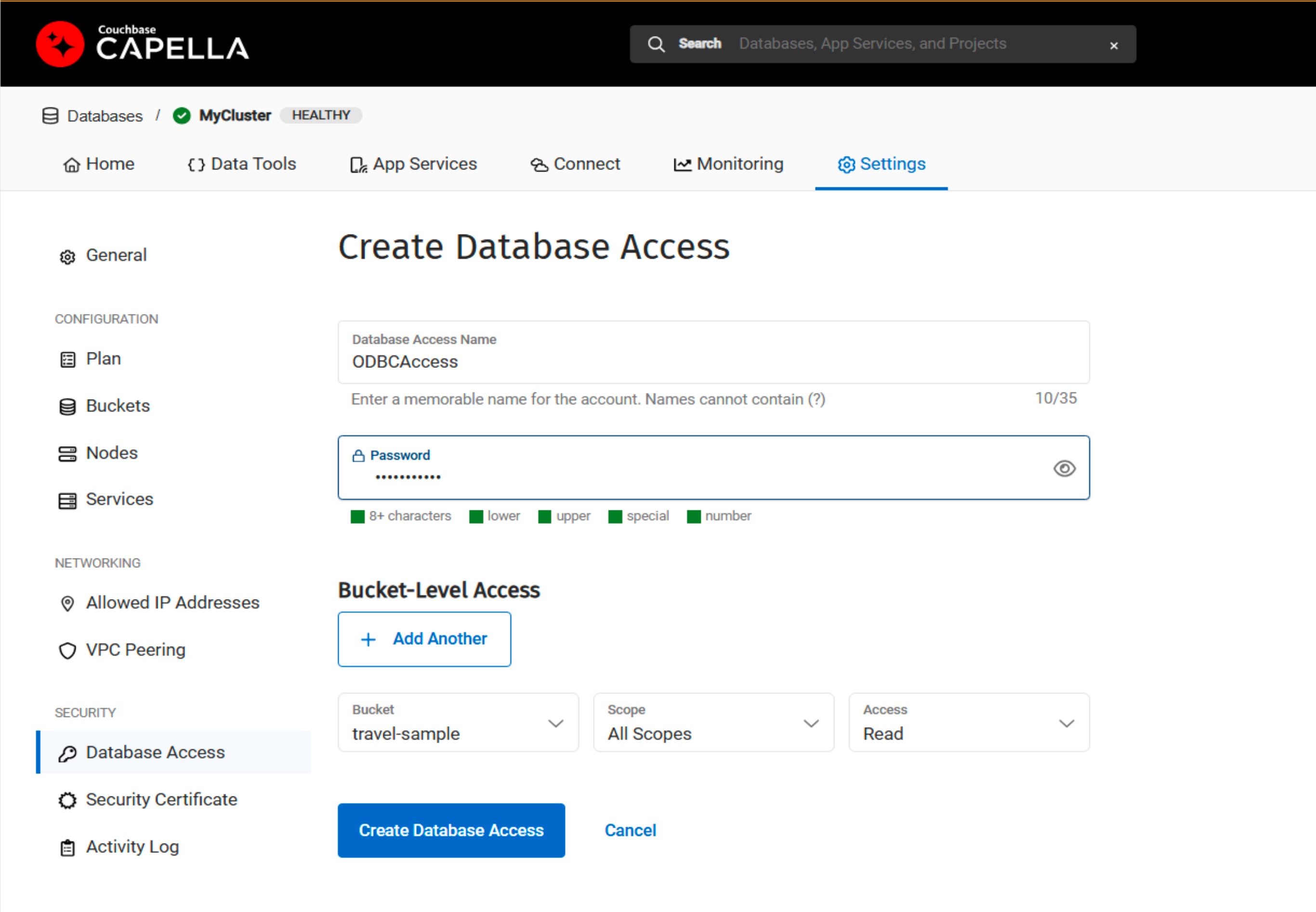 Creating database access