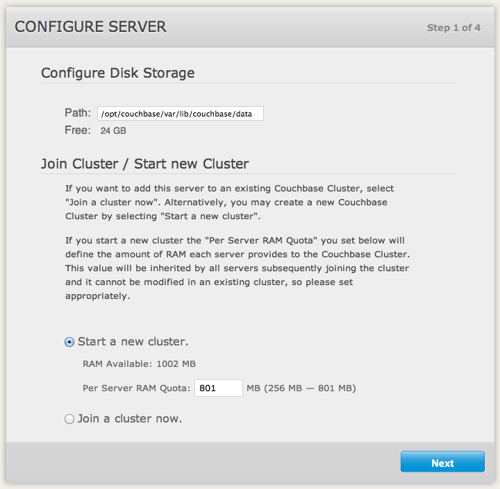 Couchbase Serverのセットアップ：ステップ1（新規クラスタ）