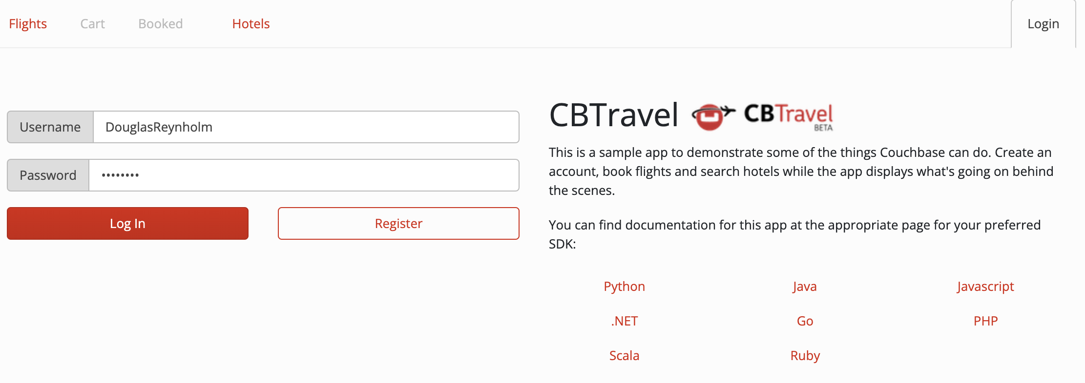 Travel Sample Register