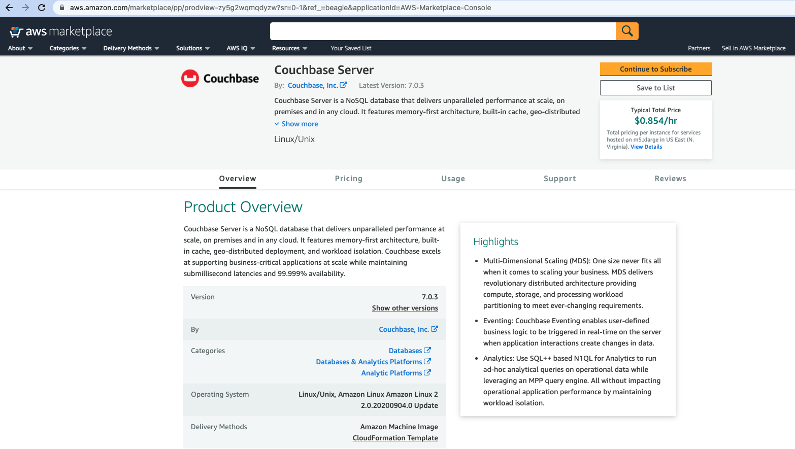 aws marketplace couchbase ee