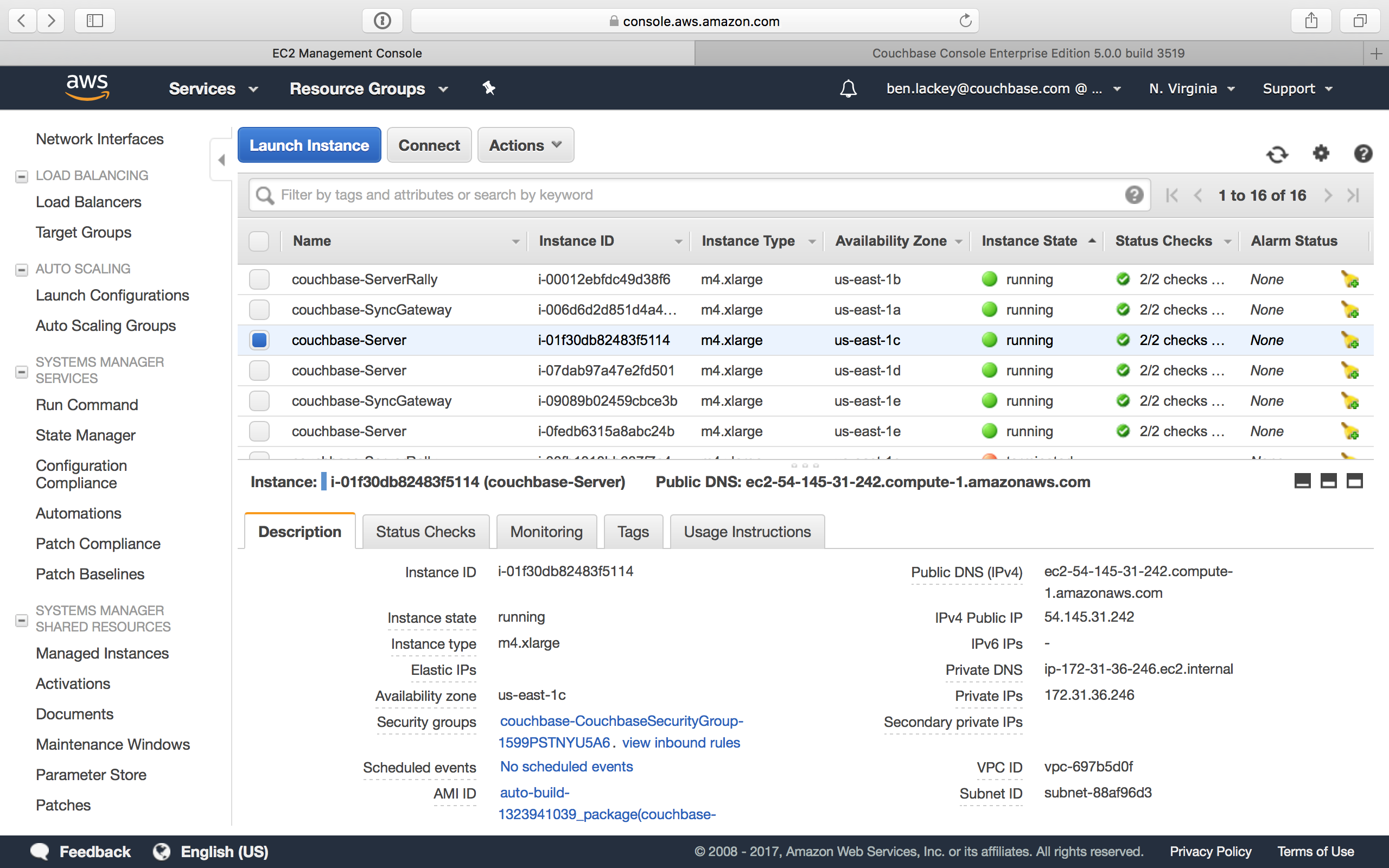 aws ec2 network interfaces couchbase server instance