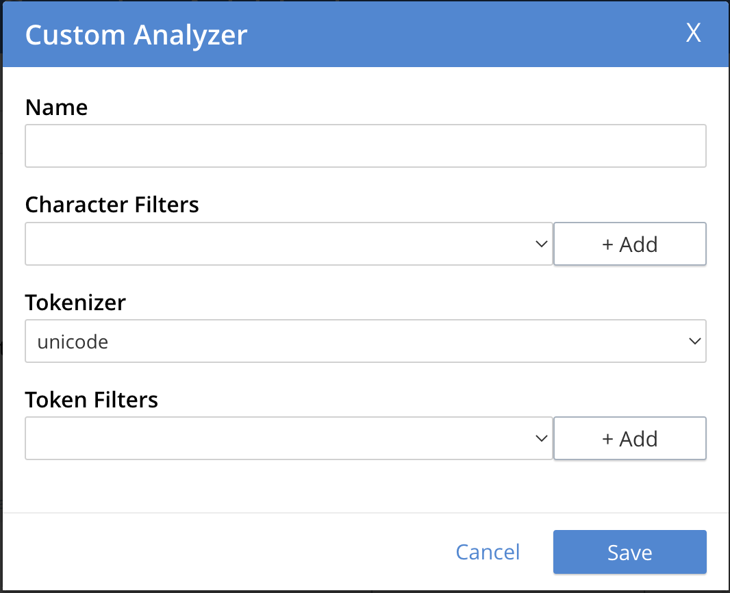 fts custom analyzer dialog initial