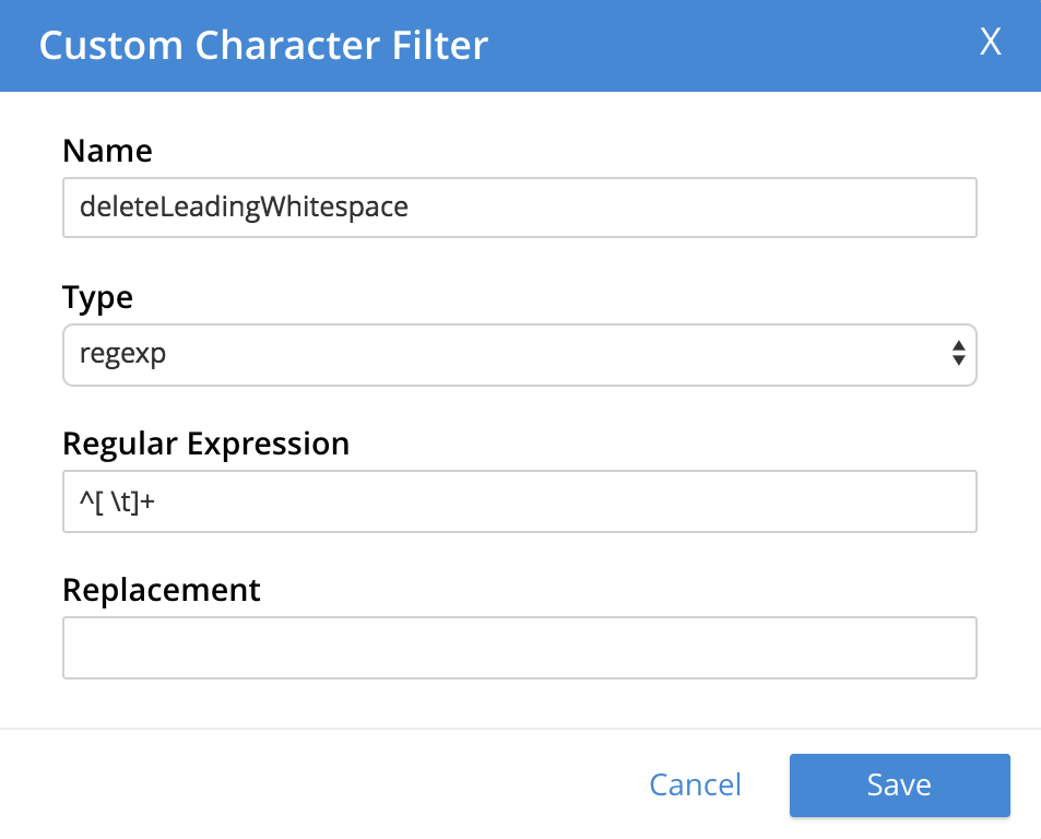 fts custom character filter dialog filled