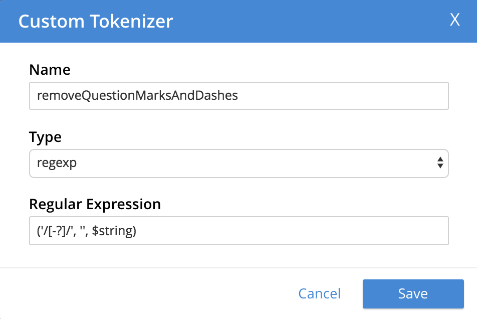 fts custom filters tokenizer dialog completed