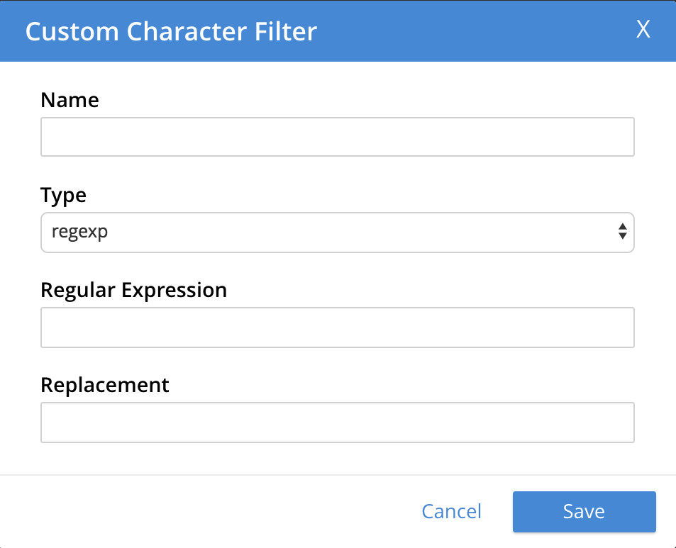 fts custom character filter dialog initial