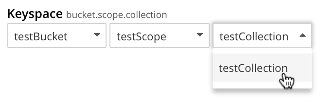 The Keyspace controls, selecting testCollection