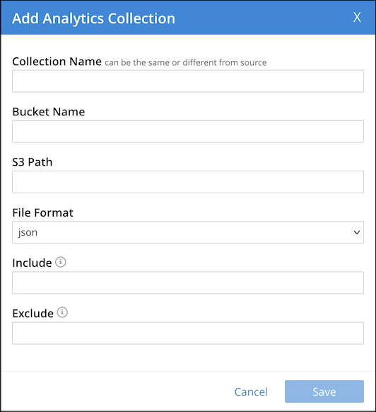 The Add Analytics Collection dialog with options for an external link