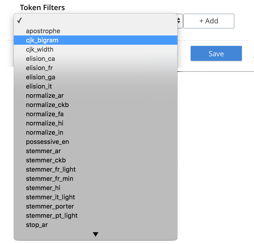 fts analyzers panel select token filter