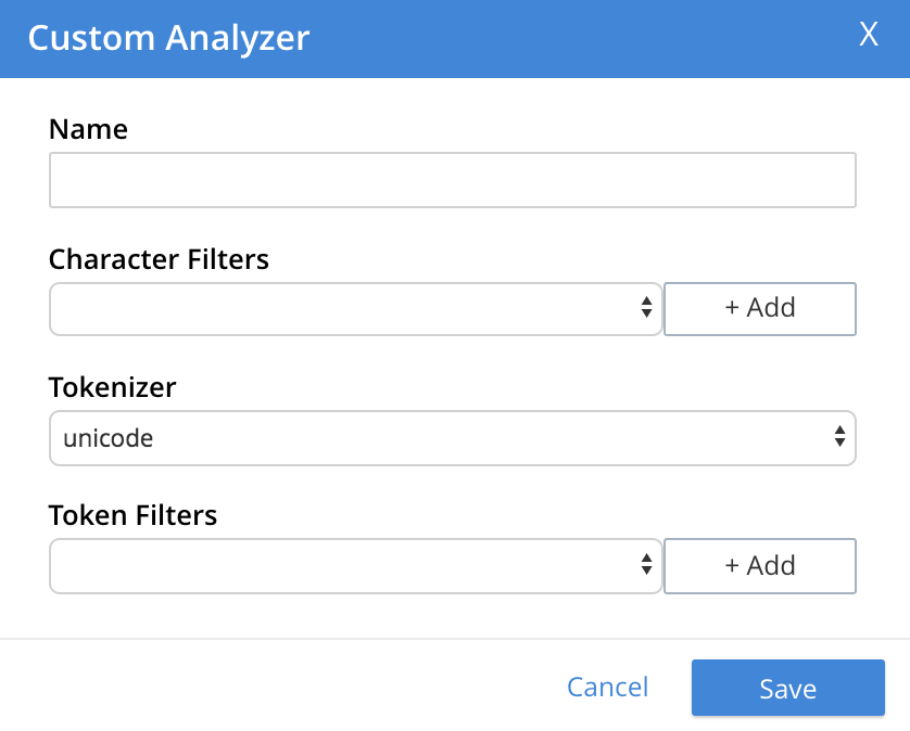 fts custom analyzer dialog initial