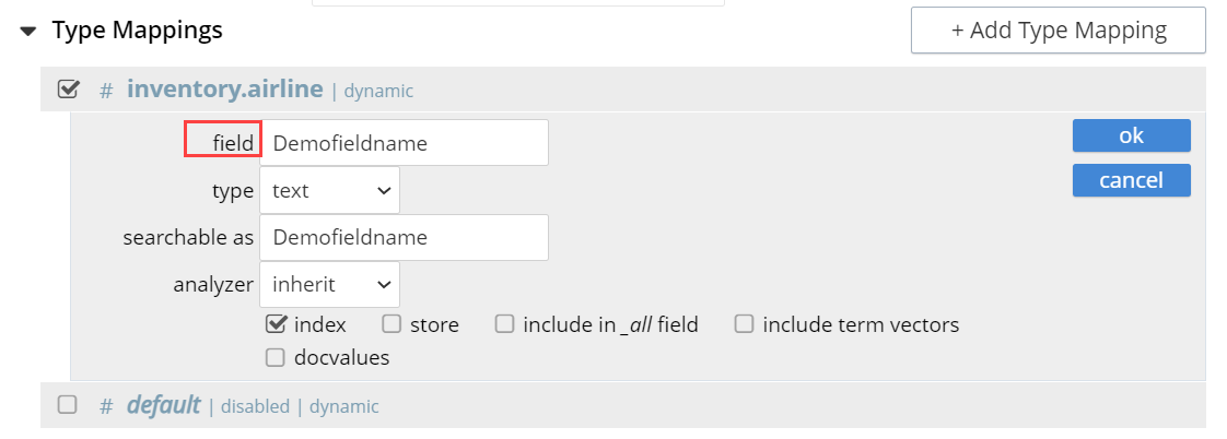 fts type mappings child field field name