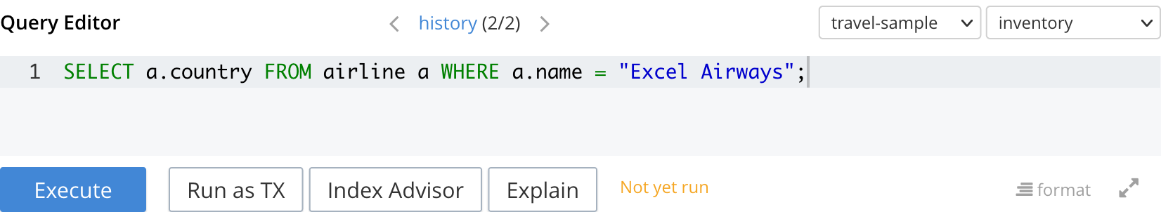The Query Workbench showing a query with the query context set