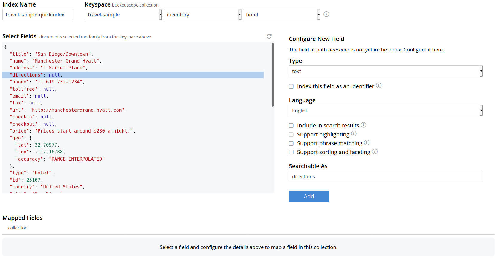 fts quick index json configuration