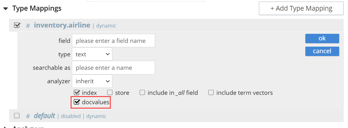 fts type mappings child field docvalues