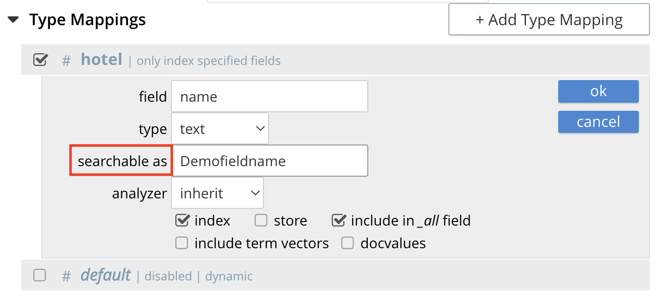 fts type mappings child field field searchable as