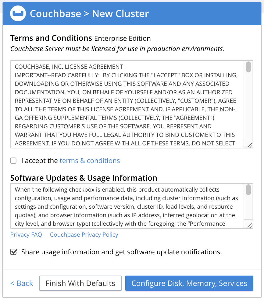 Terms and Conditions Screen