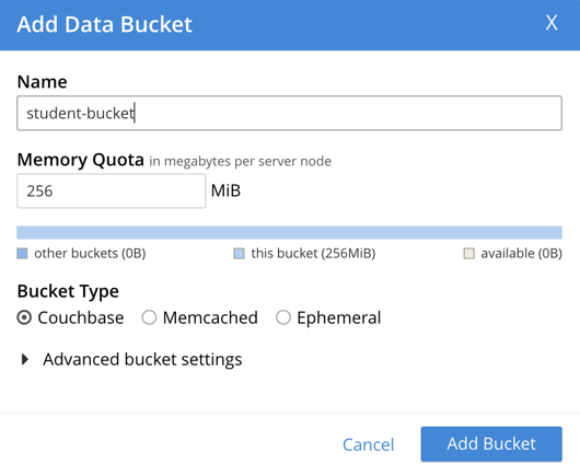 Adding student bucket to Couchbase