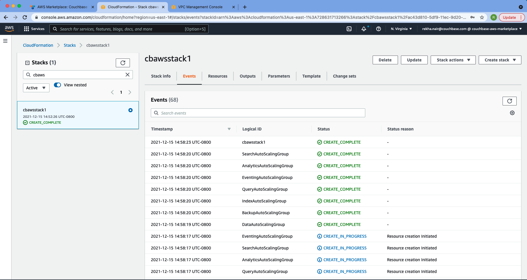 aws marketplace couchbase ee create stack complete