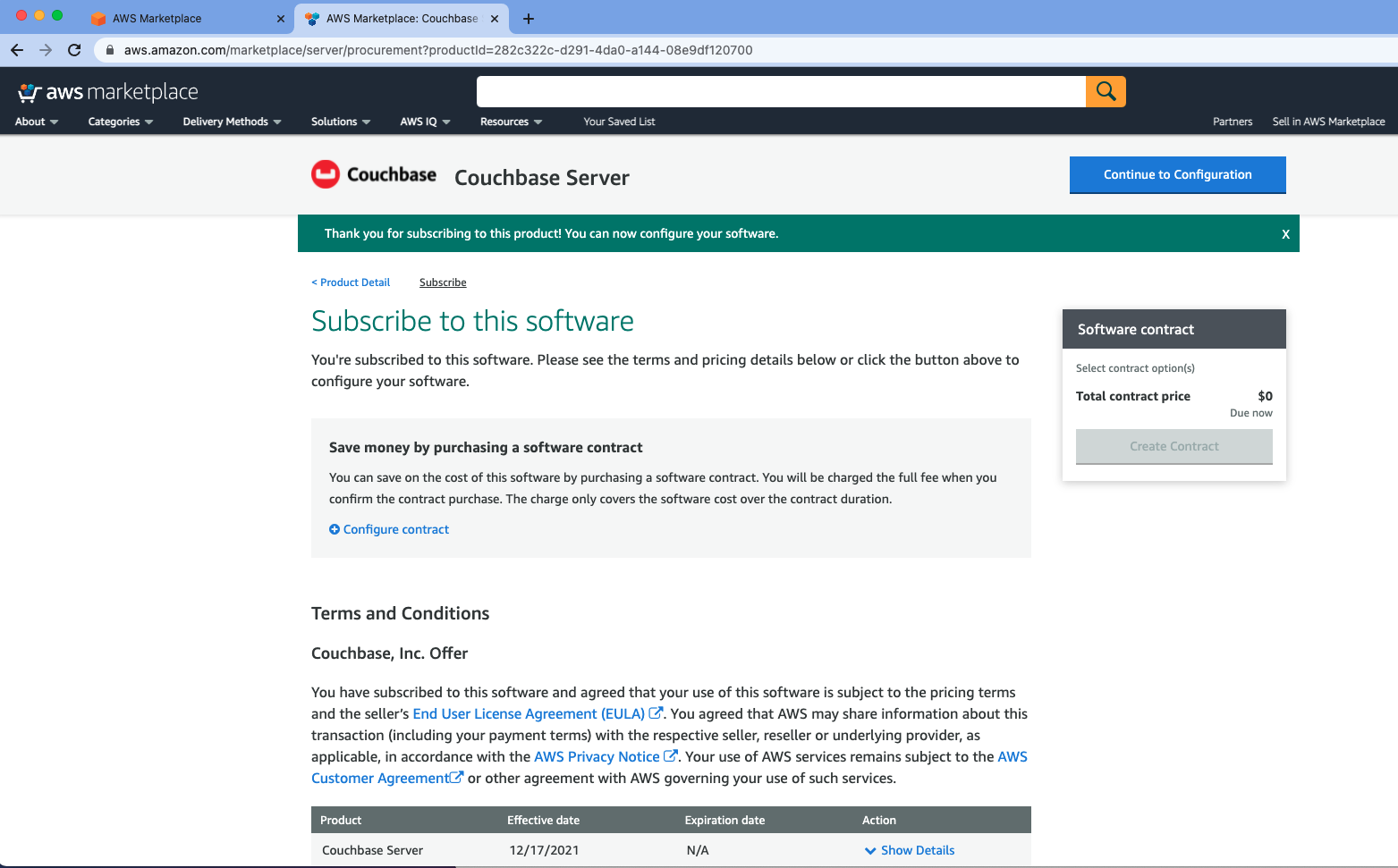 aws marketplace couchbase terms conditions