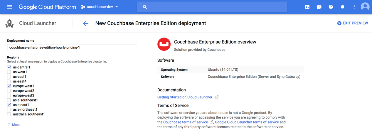 gcp new couchbase ee deploy config regions