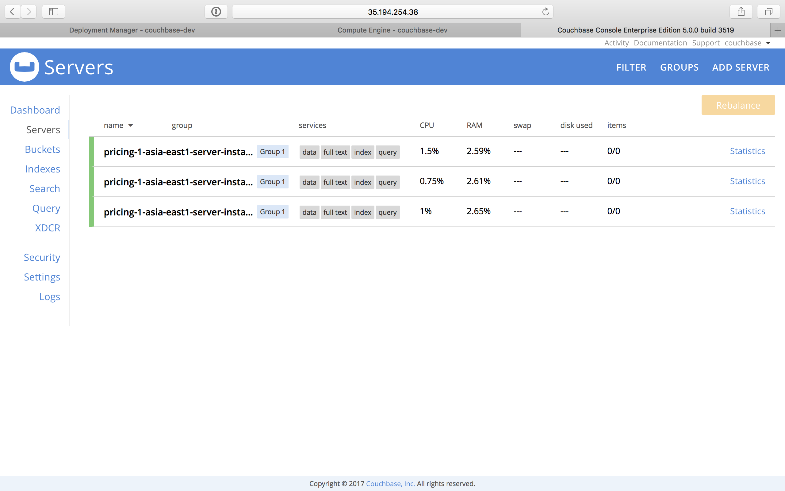 gcp web console servers