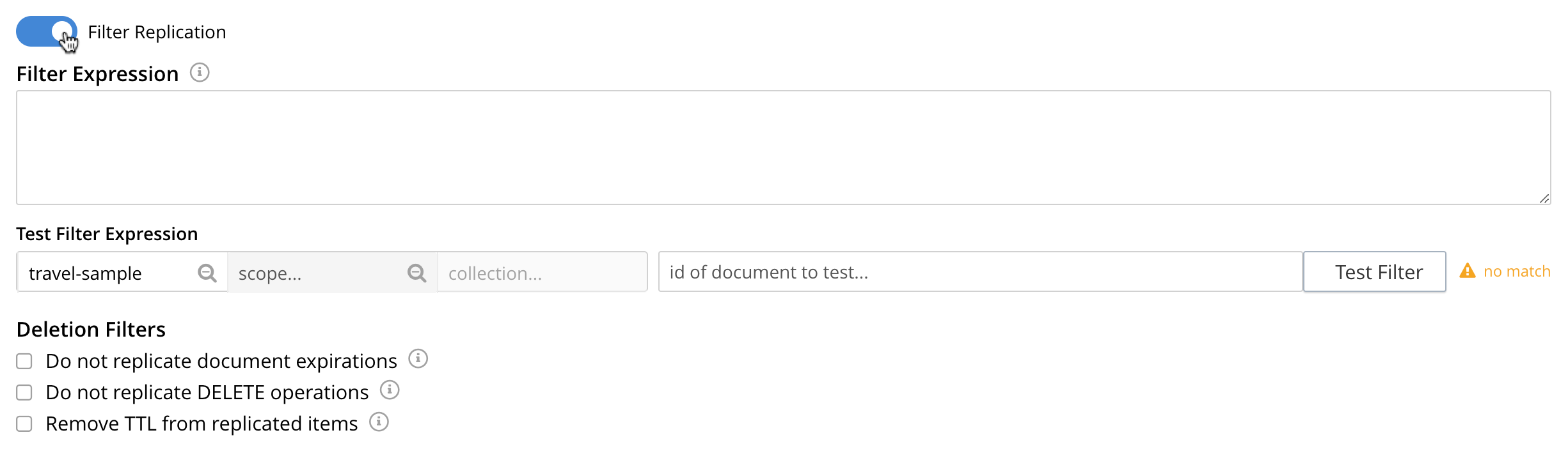 xdcr filter replication open panel