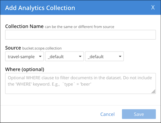 The Add Analytics Collection dialog