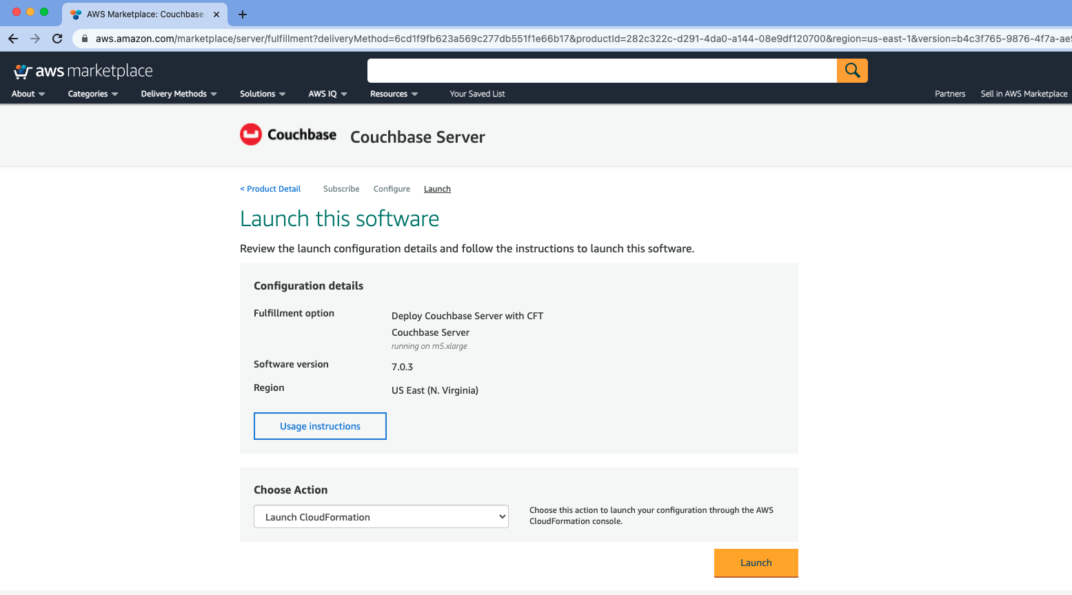 aws marketplace couchbase ee launch action