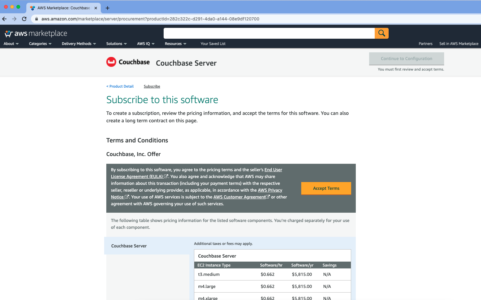aws marketplace couchbase ee subscription public terms