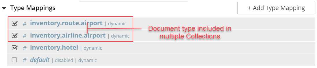 fts type mapping specific document type multiple collections