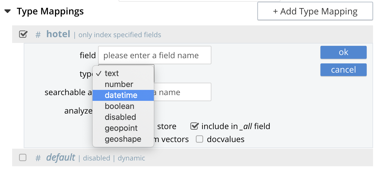 fts type mappings ui select data type