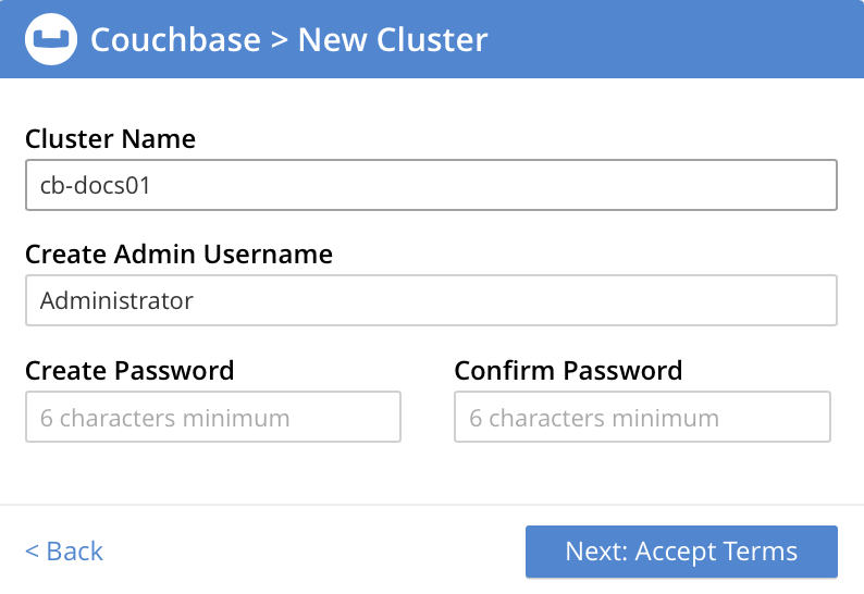 The Couchbase > New Cluster dialog