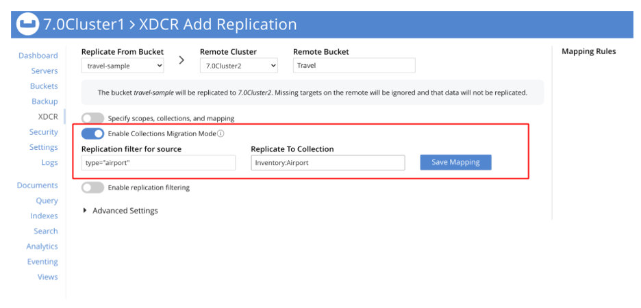 migration single bucket to multiple collections xdcr split 1
