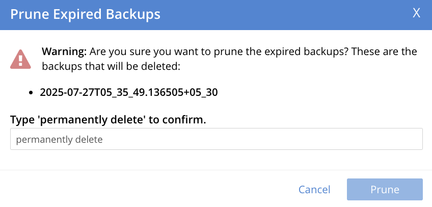 prune expired backups dialog