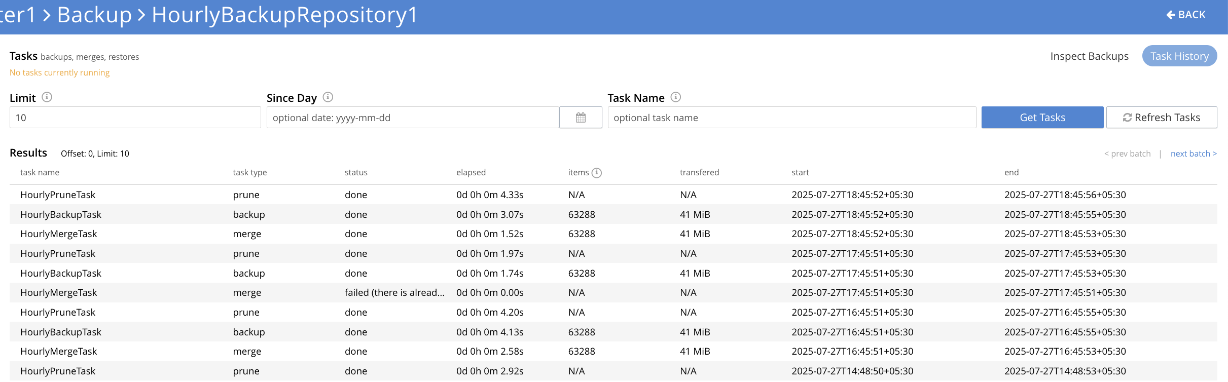 pruned backup list