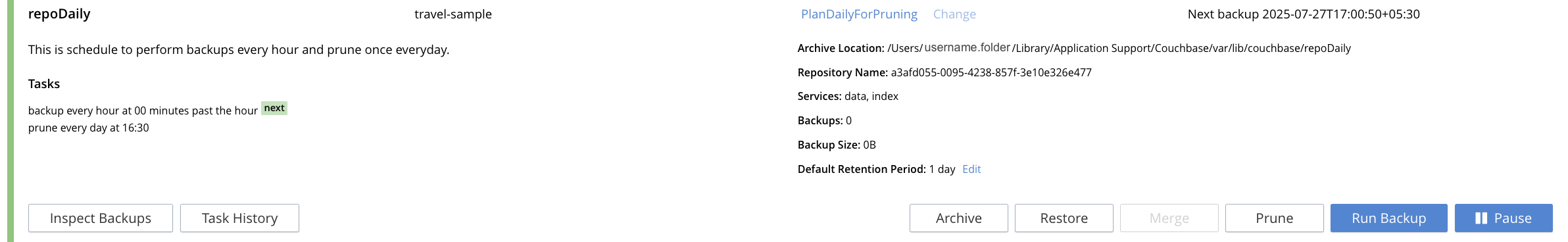 retention on backup page