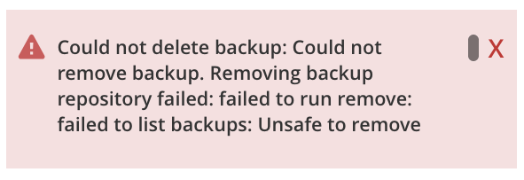 warning cannot delete backup